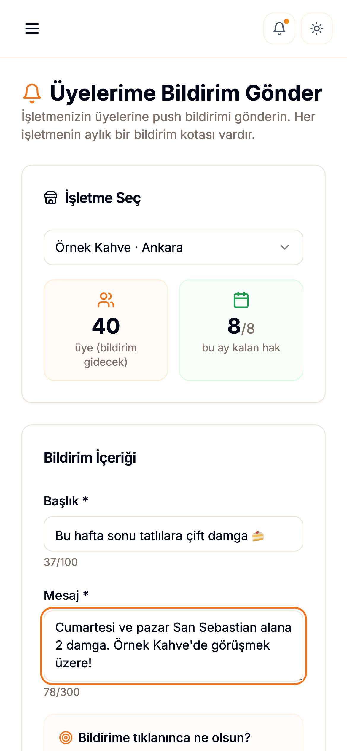 Bildirim formunun telefondaki görünümü